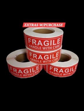 800ct. FRAGILE Stickers 1x3, Bonus: 3 - Random Polymailers